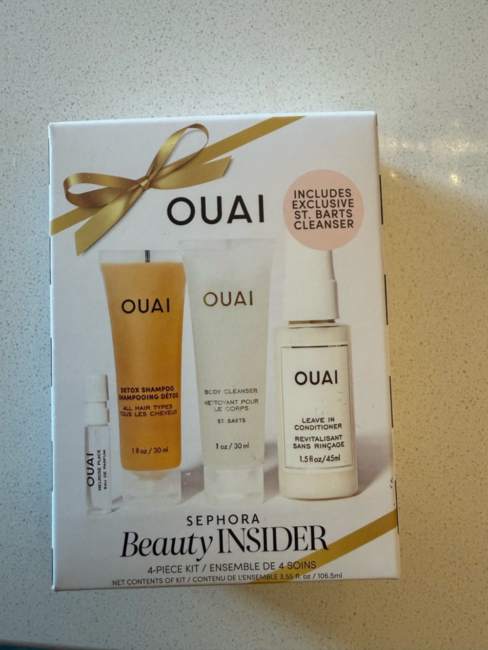 OUAI White & Gold Travel Hair + Body Set